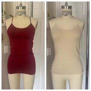 ALFANI MORERA lot of 2 Stretch Beige RED Microfiber basic CAMI Tanks *SMALL*